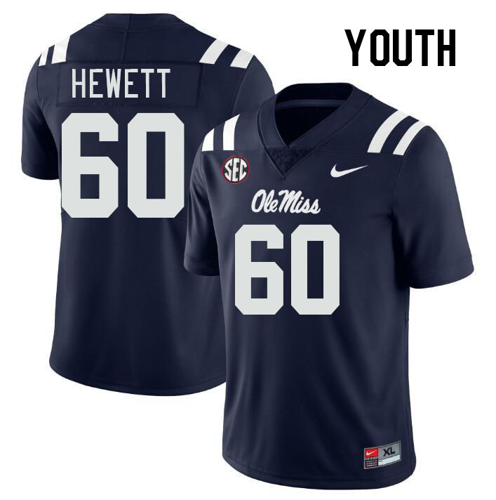 Youth #60 Lane Hewett Ole Miss Rebels College Football Jerseys Stitched-Navy